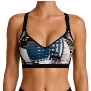 Victoria’s Secret Sport Black Geo Print Strappy Back Underwire Sports Bra Sz 32D